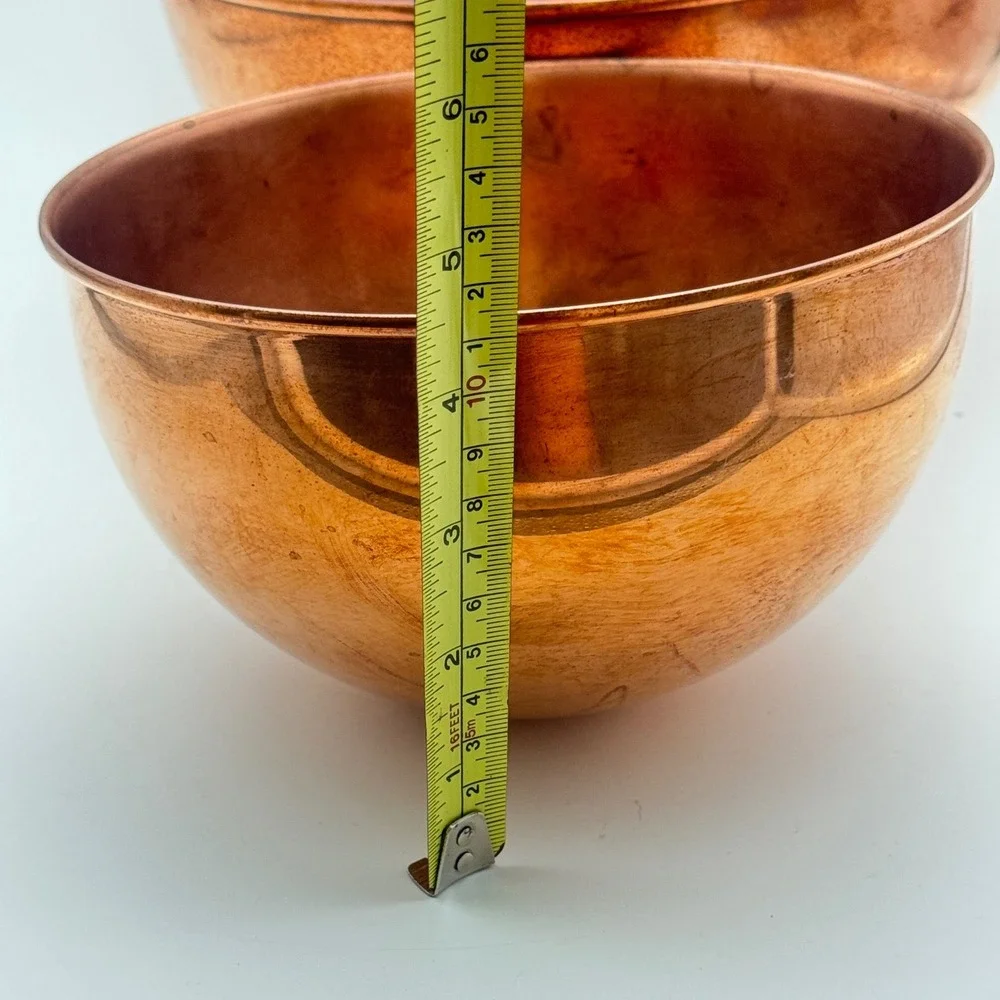 Copper Mixing Bowls Set of 2 Brass Ring Handles Round Bottom Kitchenware vintage